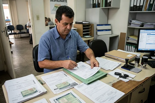 Despachante organizando a documentação para emplacamento em Paulínia.
